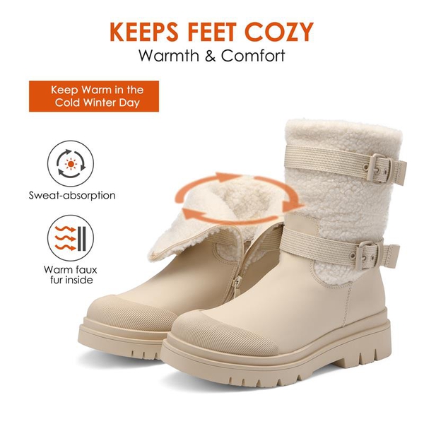 Waterproof Fur Lining Mid Calf Snow Boots - OFF WHITE - 4